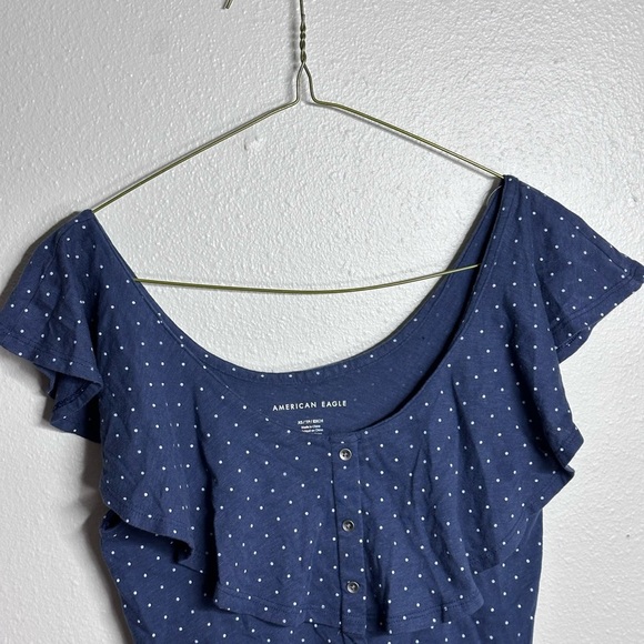 American Eagle Women Off Shoulder Dotted Blue Top size XS - Picture 3 of 7